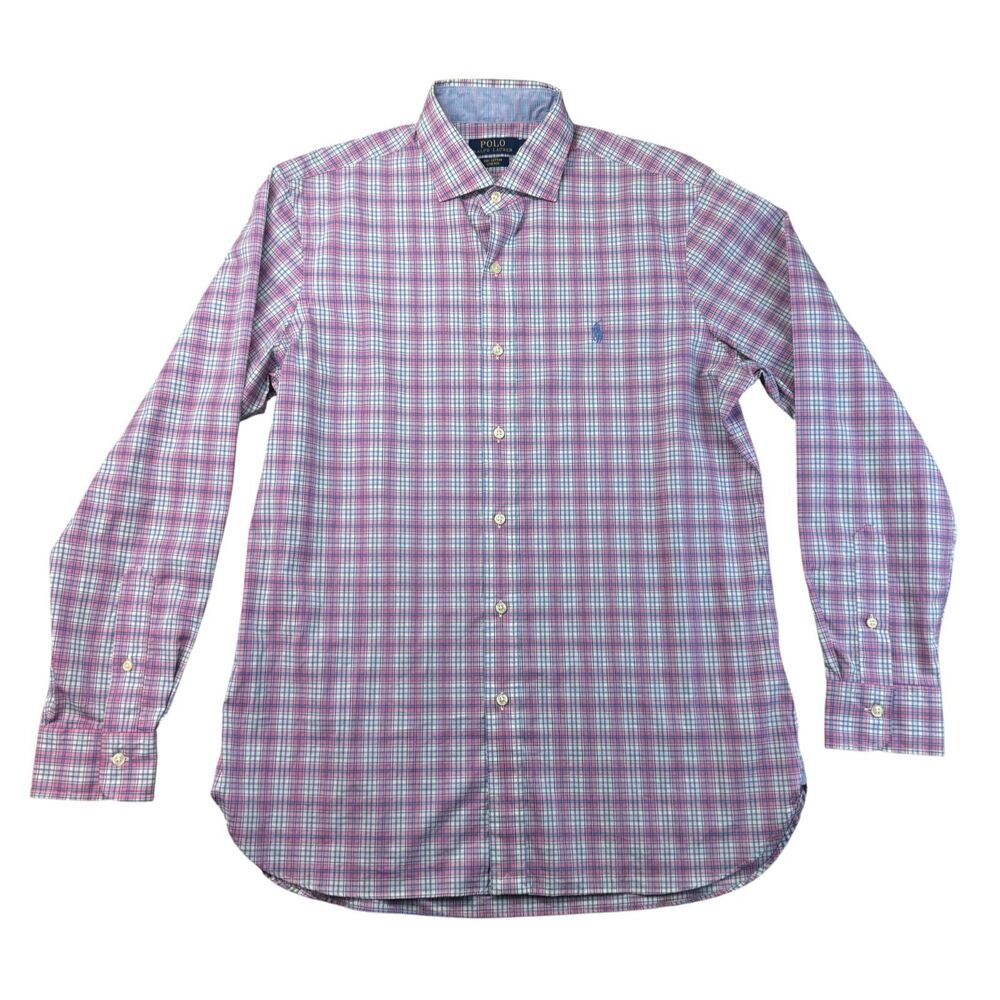 Polo Ralph Lauren Shirt Men's Medium Pink Button Up Long Sleeve Plaid Classic
